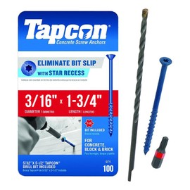 Tapcon 3/16" x 1-3/4" Star Torx Head Concrete Anchor Screws 3171407V2 | 100 Pack | Drill Bit Included