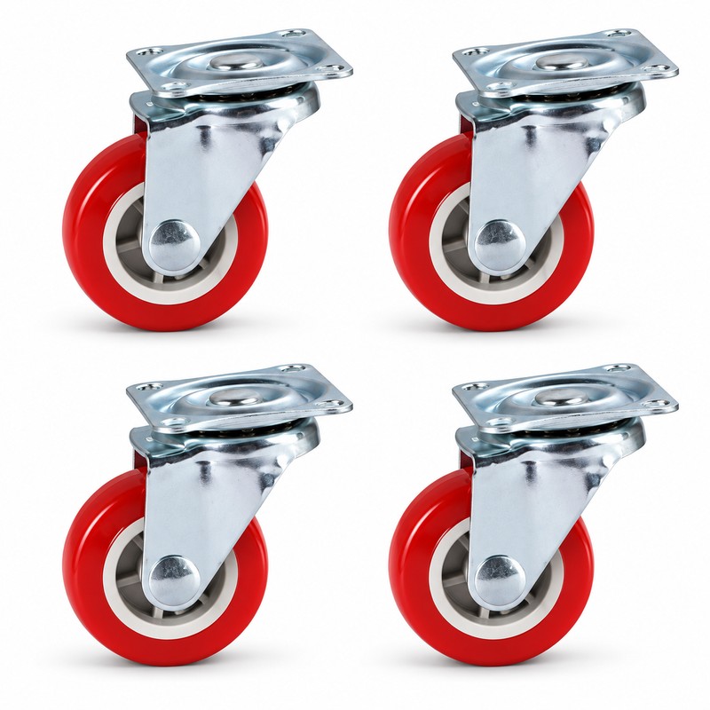 4-Pack 1.5-Inch Red Fixed Caster Wheels – Metal Plate Mount