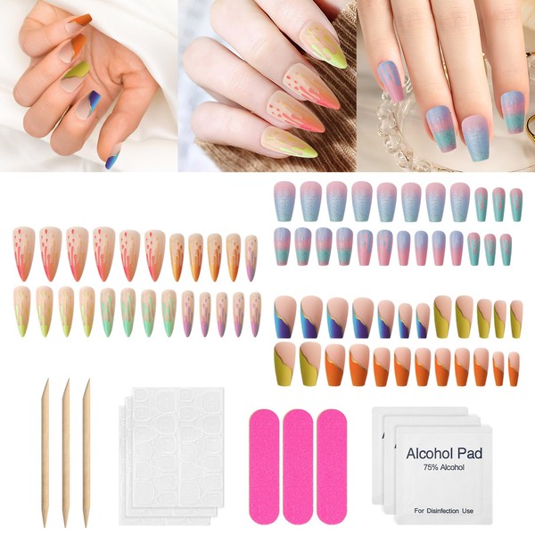 72Pcs Press on Nails Long Stiletto Fake Nails Glossy Glue