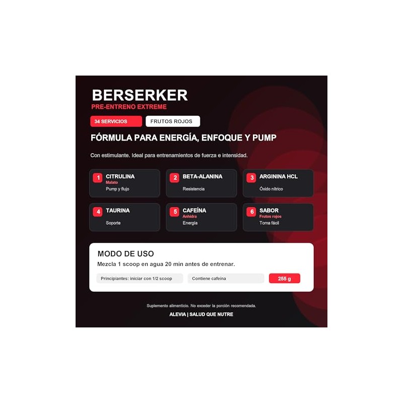 BERSERKER Pre Entreno Extreme | 34 Servicios | Con Citrulina,