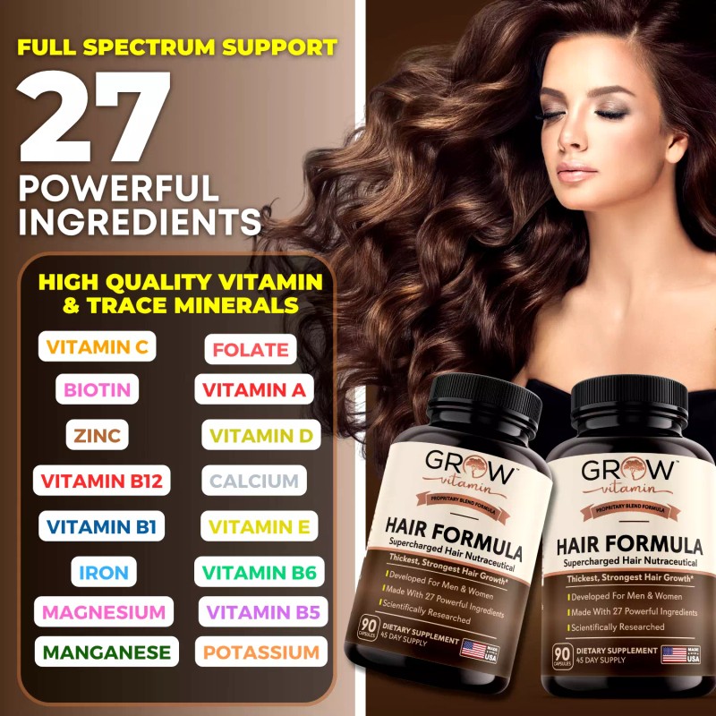 Healing Solutions Grow Vitamin Hair Formula with 27 Ingredients- Thickest,