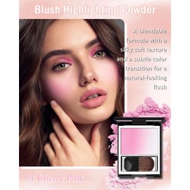 Matte Pink Blush for Cheeks, Multiuse Baked Powder Blush Palette for Blusher&Highlighter&Eyeshadow, Lightweight Long-Lasting High Glossy Finish, Blendable Gradient Blusher, Makeup Gift for Women-01