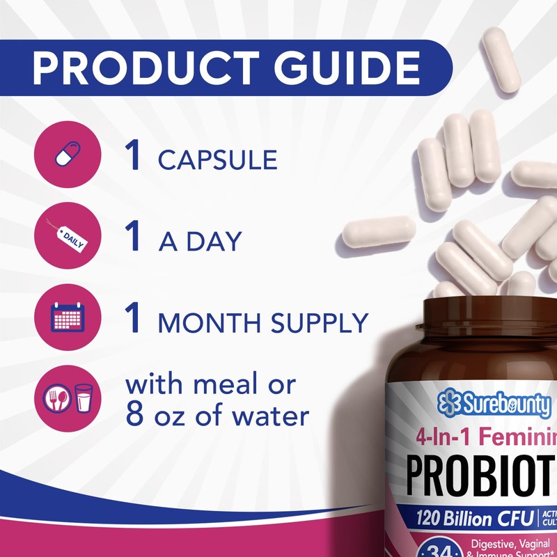 Surebounty Probiotics for Women, 120 Billion CFU 34 Strains, Prebiotics,