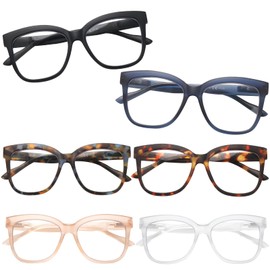 fadbon 6 Pack Oprah Style Reading Glasses for Women Men,Blue Light Blocking Oversized Square Computer Readers Spring Hinge(6 Pack Mix,1.00,x)