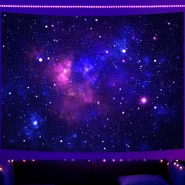 Simpkeely Blacklight Galaxy Tapestry, Blue Space Starry Sky Stars Night Universe Wall Hanging, UV Reactive Glow in the Dark Purple Party Backdrop Aesthetic Tapestry for Bedroom - 240cm x 320cm