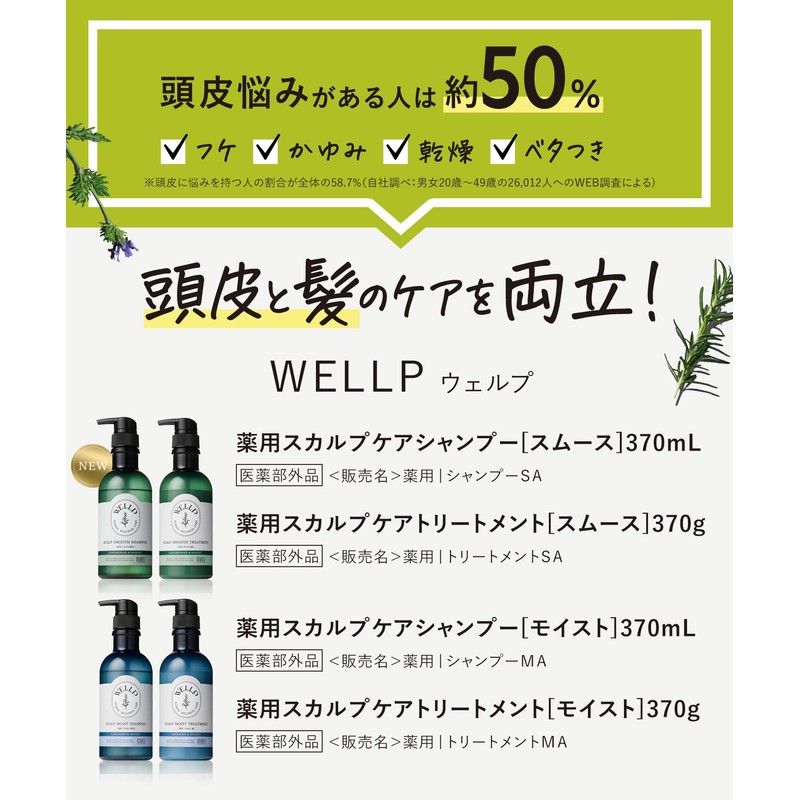 WELLP Shampoo [Moist] Scalp Care 12.4 fl oz (370 ml)