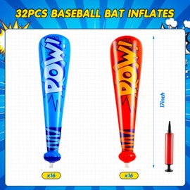 Seematn 32 Pieces Pow Inflatable Baseball Bats 17 Inch Inflatable Toy Bats for Kids Baseball Party Decoration Favor Carnival Birthday Party Supplies Prizes Sports Theme Toys(Dark Blue,Red)