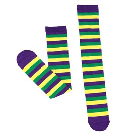 Wgudzpj Mardi Gras Socks for Women, Mardi Gras Striped Knee Socks, Knee Socks, Mardi Gras Long Socks for Girls Mardi Gras Costume Accessories