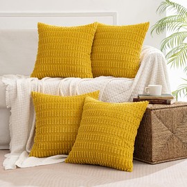 MIULEE Pack of 4 Mustard Yellow Corduroy Decorative Throw Pillow Covers 18x18 Inch Soft Boho Striped Pillow Covers Modern Farmhouse Home Decor for Sofa Living Room Couch Bed
