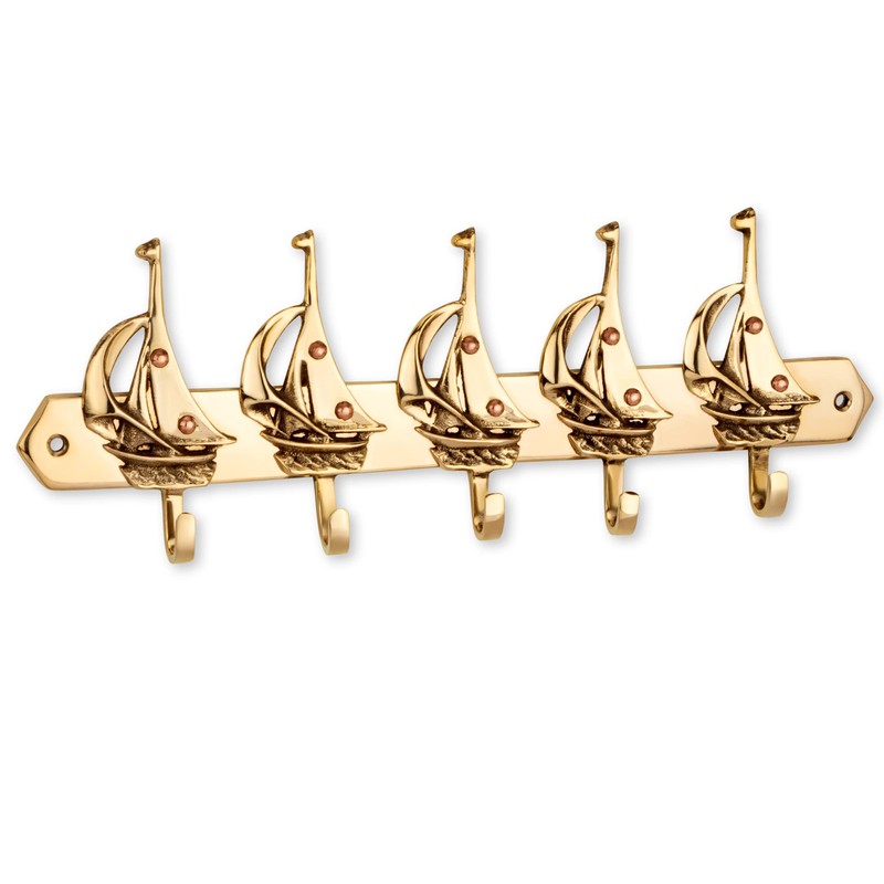 NKlaus Key Hook Sailing Messenger 5-Way Brass Gold 25 x