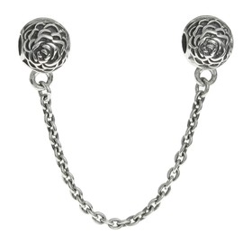 Sterling Silver Round Rose Stopper Clip Lock Stopper with Safety Chain for European Charm Bracelets