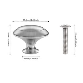 Cabinet Door Knobs Stainless Steel Brushed Pull Handle Round Mushroom Shape 30mm with Screws for Kitchen Bathroom Bedroom Silver (20PCS)