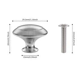 Cabinet Door Knobs Stainless Steel Brushed Pull Handle Round Mushroom Shape 30mm with Screws for Kitchen Bathroom Bedroom Silver (20PCS)