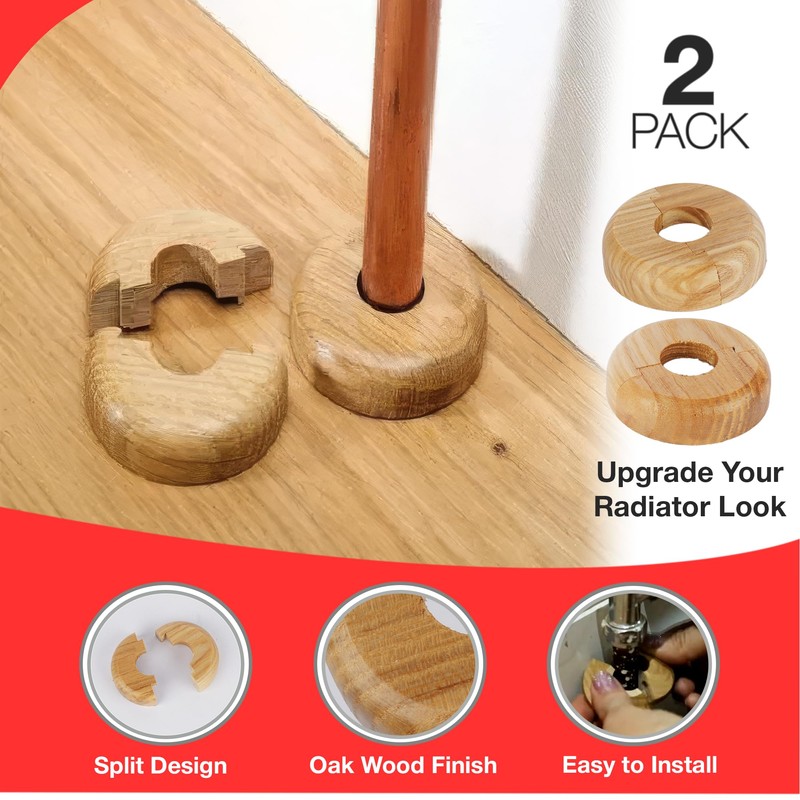 2 Wooden Radiator Pipe Collars - Radiator Cover Varnished Oak
