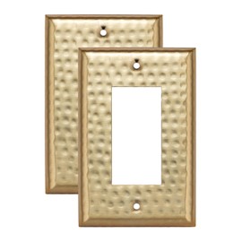 Monarch Abode Hand Hammered Rocker Decorator Metal Decorative Wall Plate Switch Plate Outlet Cover, 1-Gang, Brushed Gold (Pack of 2)