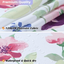 BESTRIPES Extra Long Fabric Shower Curtain, Green and Pink Watercolor Floral Plant Shower Curtains for Bathroom, Purple and Blue Flower Bathroom Curtains, 72" W x 84" H