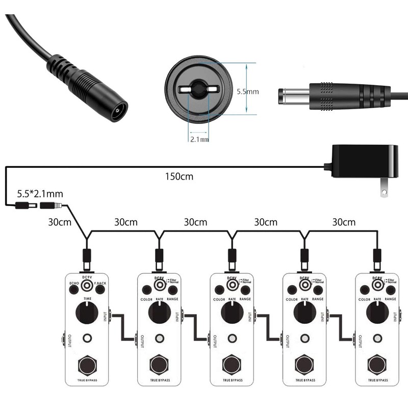VHBW Effector Power Supply 5 Channel 9V DC 1A(1000mA) Power