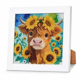 Nikolle Highland Cow Small Diamond Art Kits for Adults Beginner with Frame