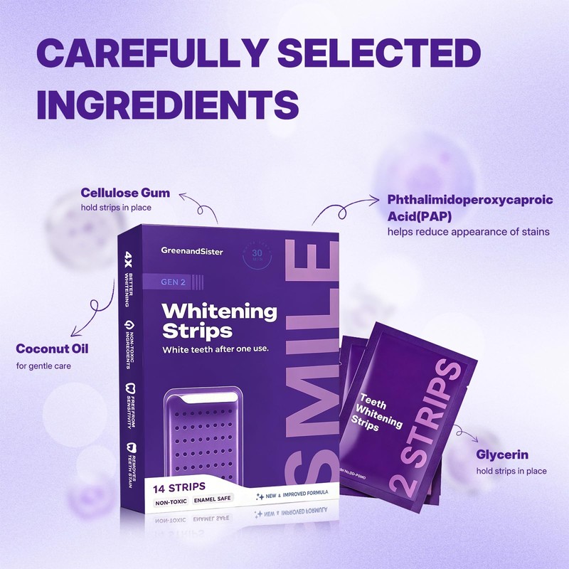 Purple Teeth Whitening Strips 7 Treatments, Peroxide-Free Teeth Whitener for