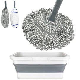 Kickleen Self Wringing Mop with Bucket- Easy Squeeze Twist Mop with 52.5 Inch Long Handle, Heavy Duty for Hardwood, Tile, Vinyl & Laminate Floors (Gray+White)