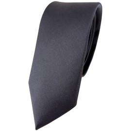 TigerTie Slim Satin Silk Tie in Various Colours Plain Tie 100% Silk Width 6 cm, charcoal grey
