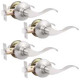 GOBEKOR 4 Pack Passage Door Levers Brushed Nickel Hallway Closet Door Handles Keyless Interior Door Handles Set Passage Lever Door Handles
