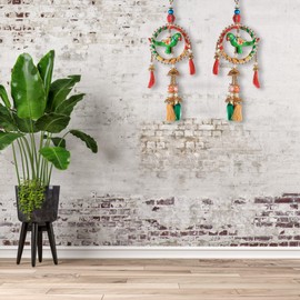 Set of 2 Traditional Handcrafted Colorful Wall Door Hangings Latkan Décor for Home Offices Hotel Decorative Accessories for Party Festival Wedding Festivities and Gifting (Parrot Ring)