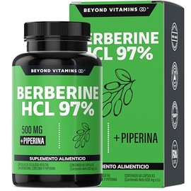 Berberina HCL 97% | 500mg de Berberina Clorhidrato, potenciado con Piperina al 97% y Cúrcuma | Berberine 60 cápsulas