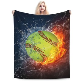 Softball On Fire and Water Sofa Throw Blanket Flannel Super Soft Warm Fleece Bedspread Home Decor All Season for Bed Couch Living Room Large 50"x40"in