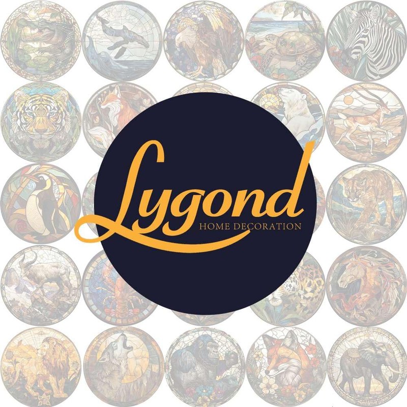 Lygond Metal Sign Tin Sign Circular Stained Glass Gray Wolf