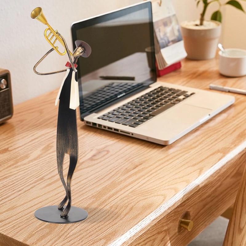 Trumpet Player Figurine Modern Abstract Handcrafted Metal Musician Sculpture for