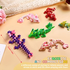 6 Pcs Multicolor 3D Printed Dragon,3D Printed Cherry Blossom Dragon,Heart Cookie Dragons,3D Printed Flexible Articulated Dragon Fidget Toys for Home Office Desk Decor,Basket Essentials Stuffers