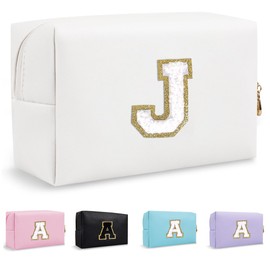 Lohhbve Small Minimalism Cute A-Z Makeup Bag, PU Leather Waterproof Cosmetic Bag Daily Use Toiletry Cosmetic Pouch, Portable Storage Travel Toiletry Bag for Women Girls Essential Cosmetic Organizer