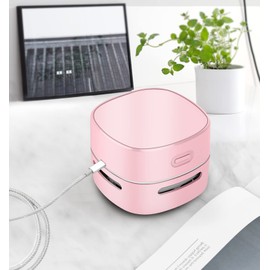 ODISTAR Desktop Vacuum Cleaner, Mini Table dust Sweeper Energy Saving,High Endurance up to 400 mins,360º Rotatable Design for Keyboard/Home/School/Office (Pink Charging)