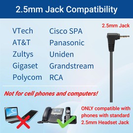 2.5mm to QD Adapter Cable for Plantronics Quick Disconnect Headsets Compatible with Panasonic Dect6.0 AT&T ML17929 VTech Uniden Polycom Cisco SPA RCA Grandstream & Cordless Phones with 2.5mm Jack