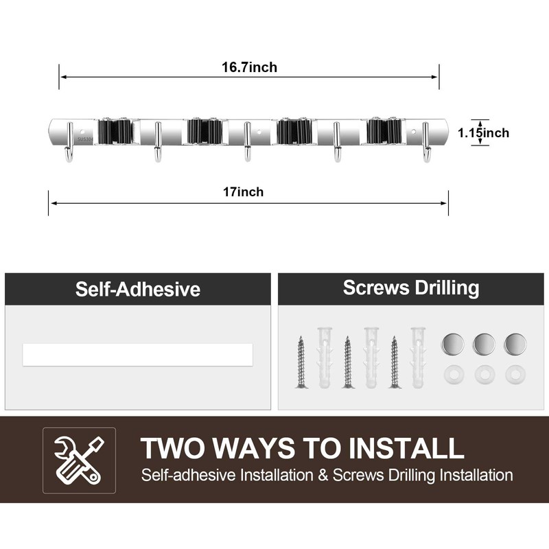 TOPSKINOY Broom Holder Wall Mount, Stainless Steel Broom Hanger Wall