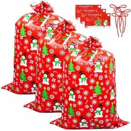 3Pcs Christmas Sacks Extra Large with Tags&Rope,36x56Inch Wrapping Bags for Huge Gift,Jumbo Sacks for Christmas Pressies,Xmas Giant Gift Bags for Presents,Oversized Toy Wrapping Sack for Party Favors
