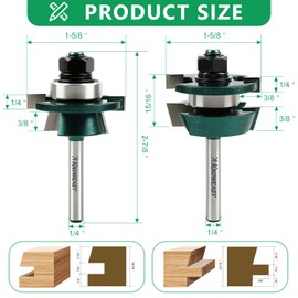 Knoweasy Shaker Style Cabinet Door Router Bit Set 2-Piece with 1/4 Inch Shank, Carbide Tipped Tongue and Groove Cutters for Woodworking, Rail and Stile Profile Bits for Professional Results