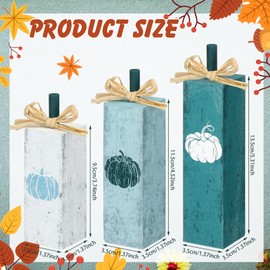 Redbaker 3 Pcs Fall Tiered Tray Decor Fall Decorations for Home Fall Football Decor Thanksgiving Pumpkin Tabletop Block Sign Rustic Fall Wood Table Centerpiece for Autumn Shelf Decor(Blue Pumpkin)