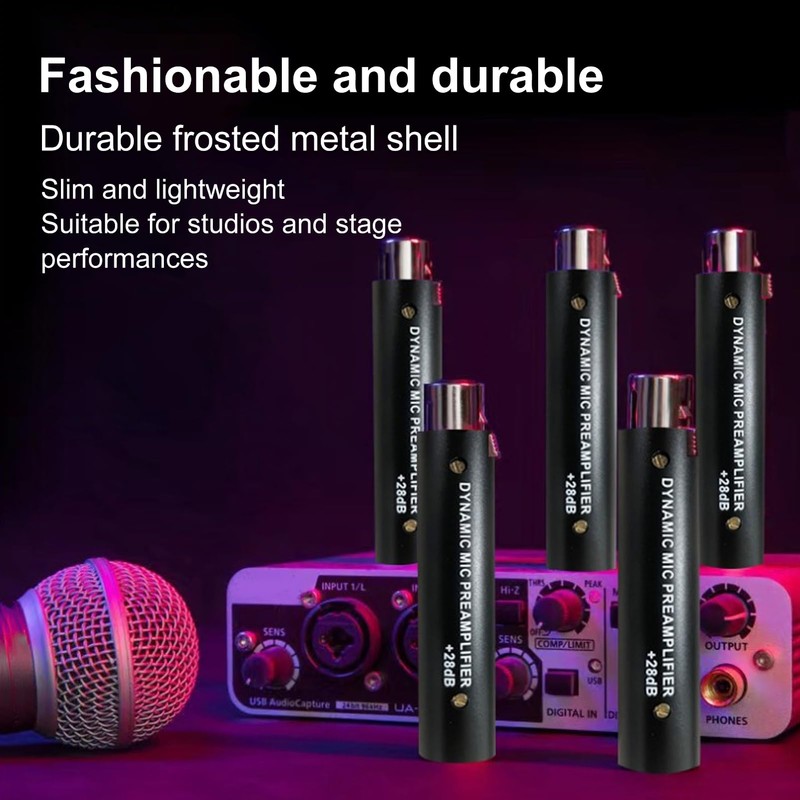 Mic Preamp with 28dB Gain, Compact Dynamic Microphone Booster with