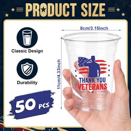 50 Pcs Veterans Day Plastic Cups,12oz Veterans Day Decorations