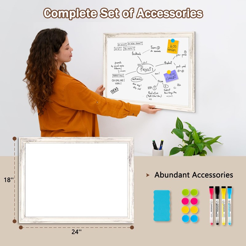 DOLLAR BOSS Magnetic Whiteboard, 24" x 18" Vintage White