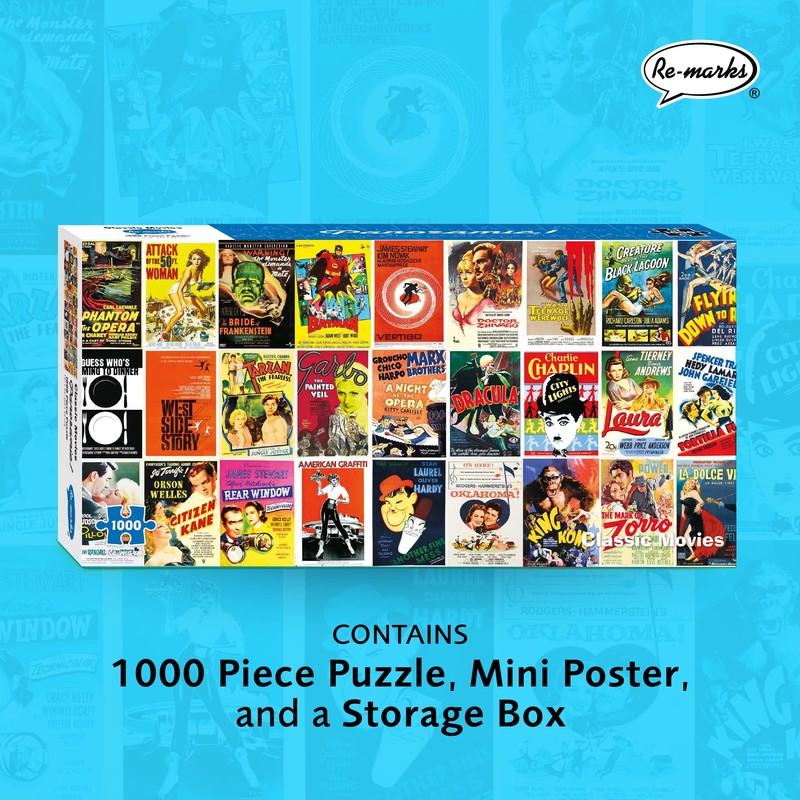 Re-marks Classic Movies Panoramic 1,000-Piece Jigsaw Puzzle for All Ages