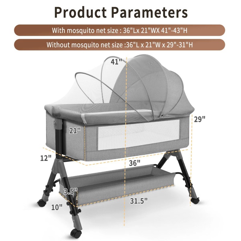 HDJ Baby Bassinet Bedside Crib Infant Sleeper Bed Cradle Newborn