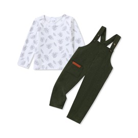 WESIDOM Baby Boy Clothes Fall Winter Outfit 6-12Months Baby Boy Overalls, Printd Long Sleeve Top Romper with Adjustable Straps (Army Green)