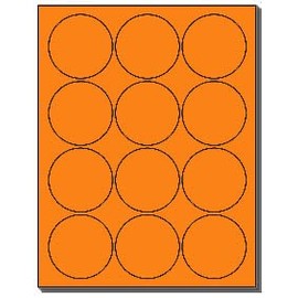240 Label Outfitters 2-1/2" Flourescent Laser ONLY Neon Orange Color Circles, 20 Sheets