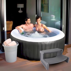 KUAFU Universal Spa Hot Tub Step Outdoor Indoor Compartment Spa Stairs 2-Step Stool Pool Ladder Slip Resistant Striped Dark Gray