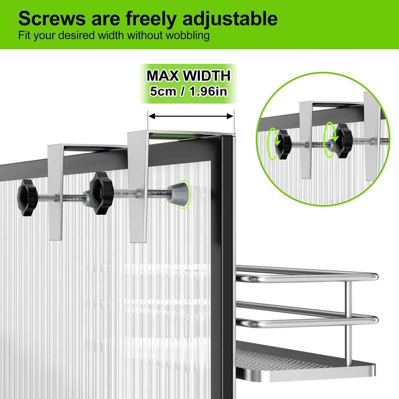 Orimade Adjustable Hanging Over the Shower Door Caddy with Hooks,