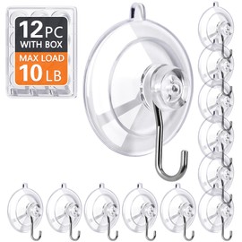 KORCCI Suction Cup Hooks 12Pack - Max Load 10LB, 1.77Inch Clear Small Suction Cups, No Trace, Reusable & Removable Suction Cup with Stainless Steel Hooks, for Tile Glass Window Shower Kitchen Bathroom