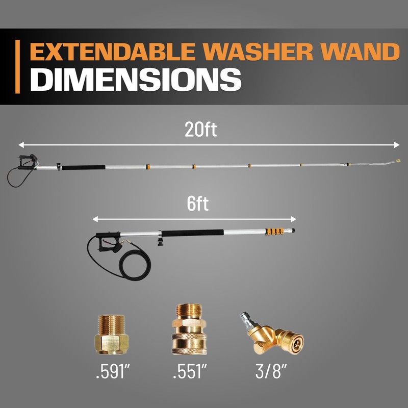 EDOU Direct Telescoping Pressure Washer Extension Wand 20' - Power